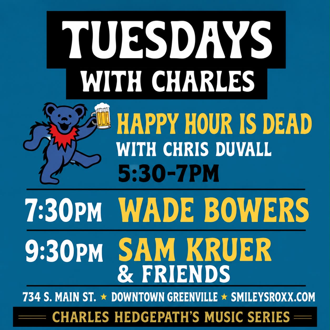 Live Music Tonight at Smileys On The Roxx in Downtown Greenville, SC