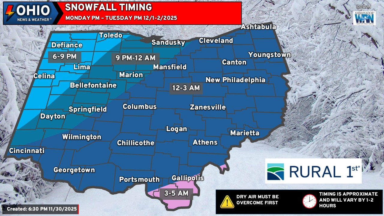 Ohio - SNOWFALL TIMING: Here's our latest take at timing the onset of ...