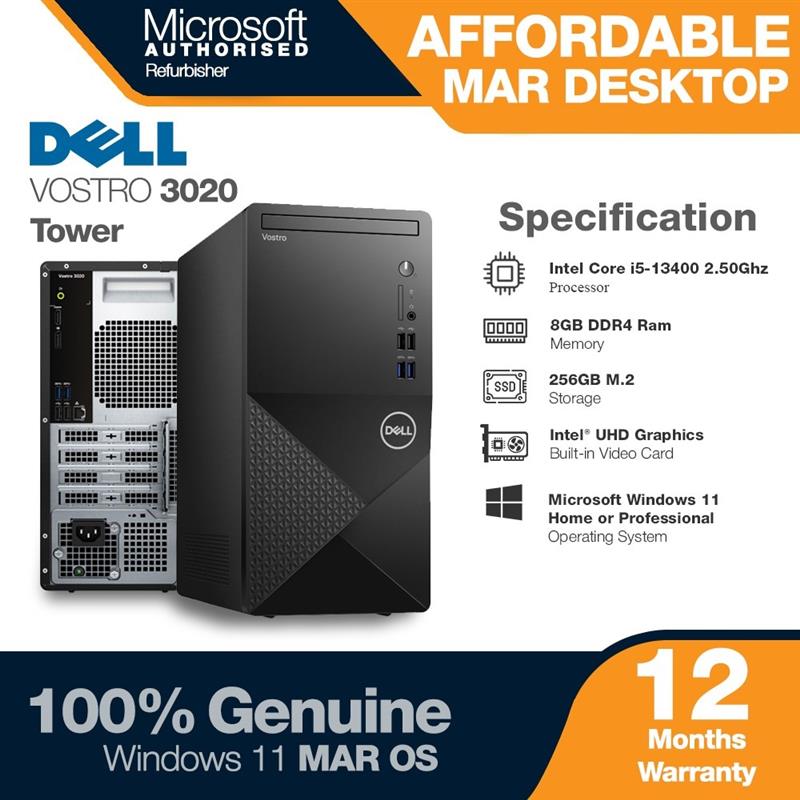 PRE-OWNED DELL VOSTRO 3020 Tower, Intel Core i5-13400 13th Gen