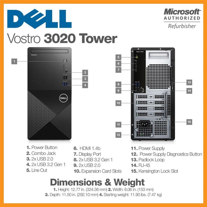 PRE-OWNED DELL VOSTRO 3020 Tower, Intel Core i5-13400 13th Gen