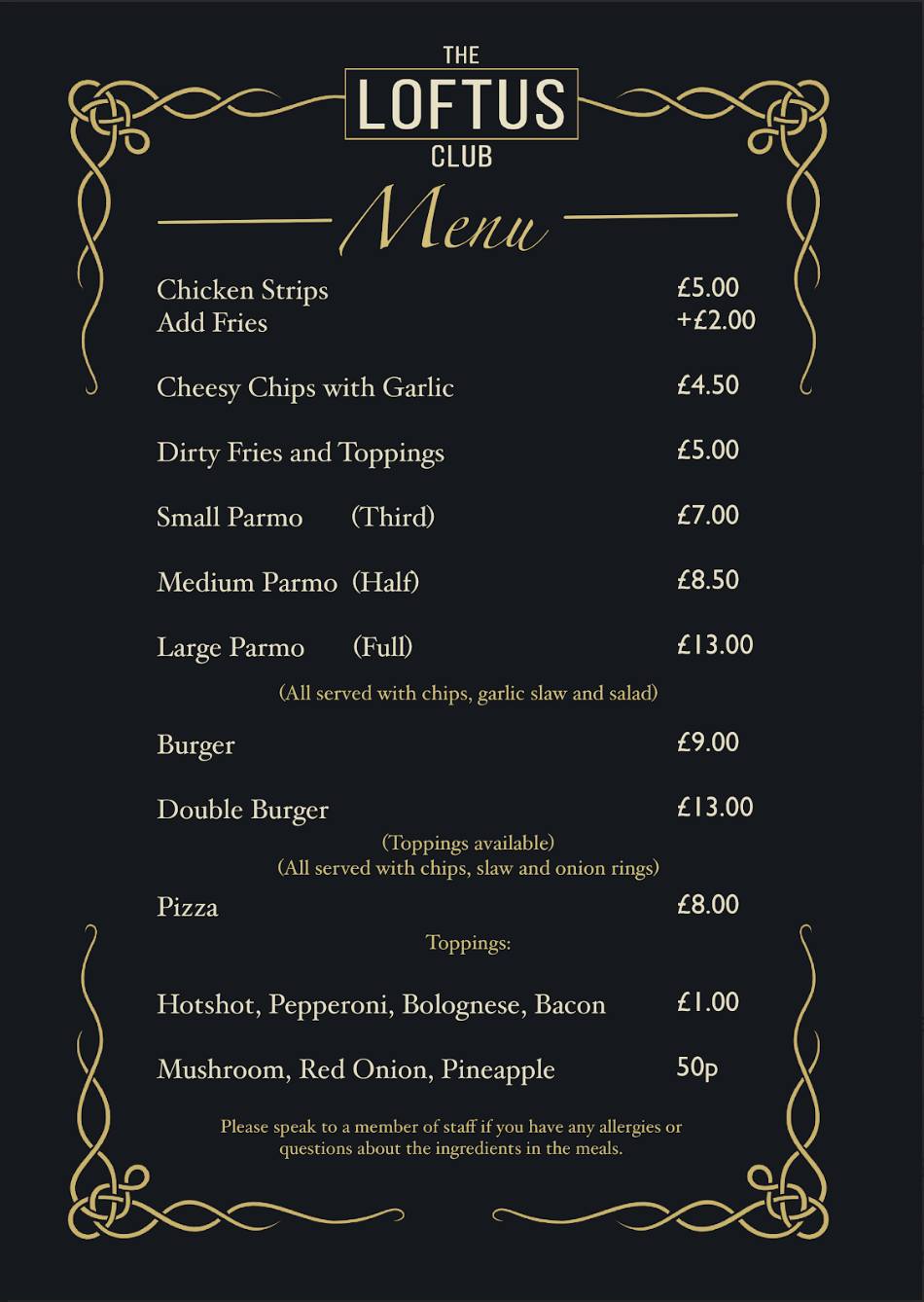The Loftus Club - Our lovely food menu is available... | Facebook