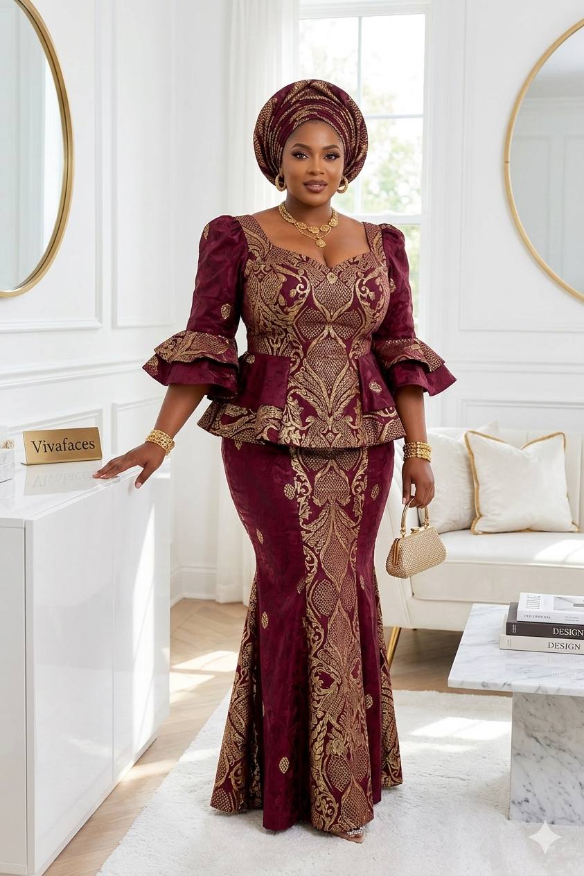 Burgundy and gold ensemble for confidence