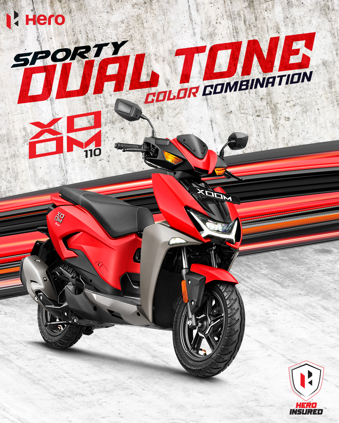 The Hero Xoom 110 stands out with its striking dual-tone color