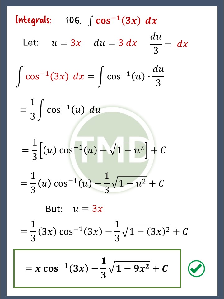 The Math - Integrals of Inverse Trigonometric Functions (Problem 106 ...