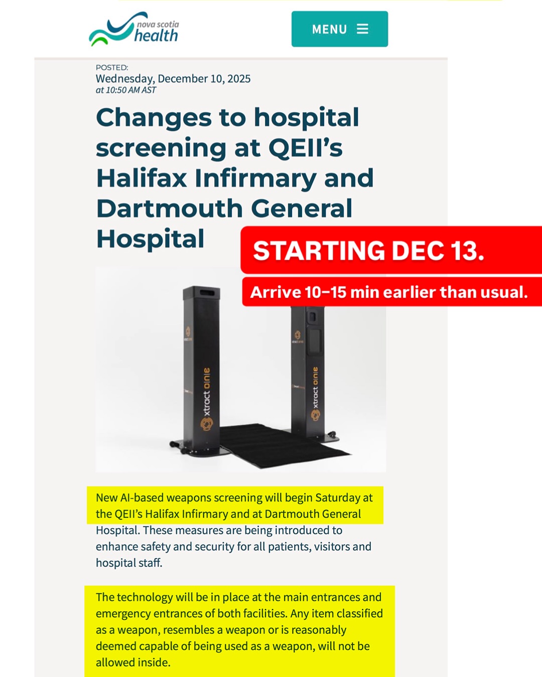 Halifaxnoise - New AI-based weapons screening will begin... | Facebook