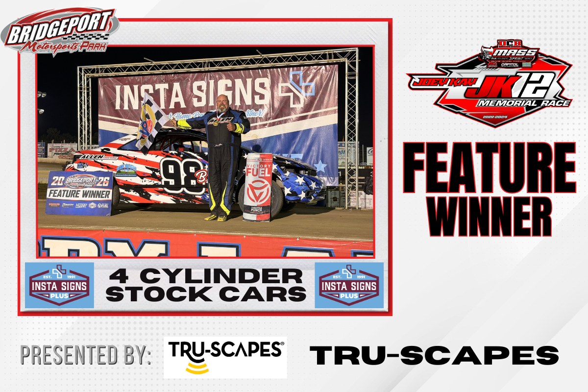 Lee Allen wins Insta Signs Plus 4 Cylinder Stock Car Feature at