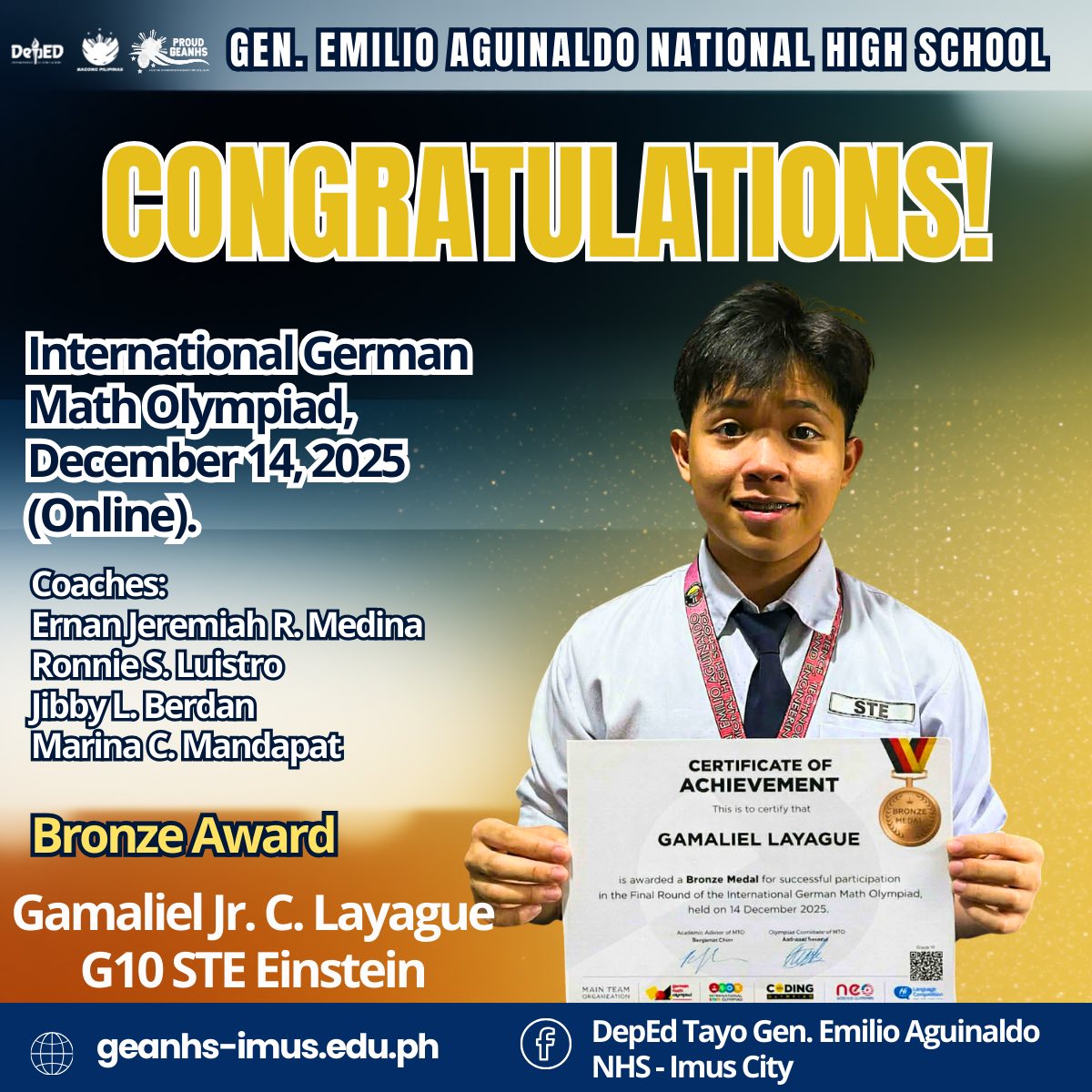 DepEd - Congratulations to Our Outstanding Math Achievers! The GEANHS ...