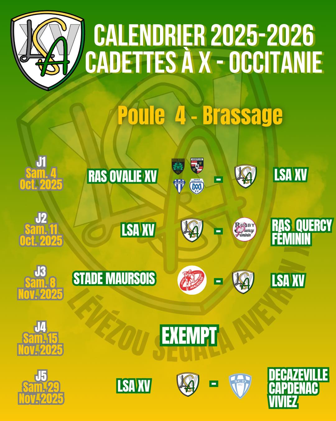Levezou - 🟢🟡 Le calendrier des cadettes 🟢🟡 Voici le calendrier de nos ...
