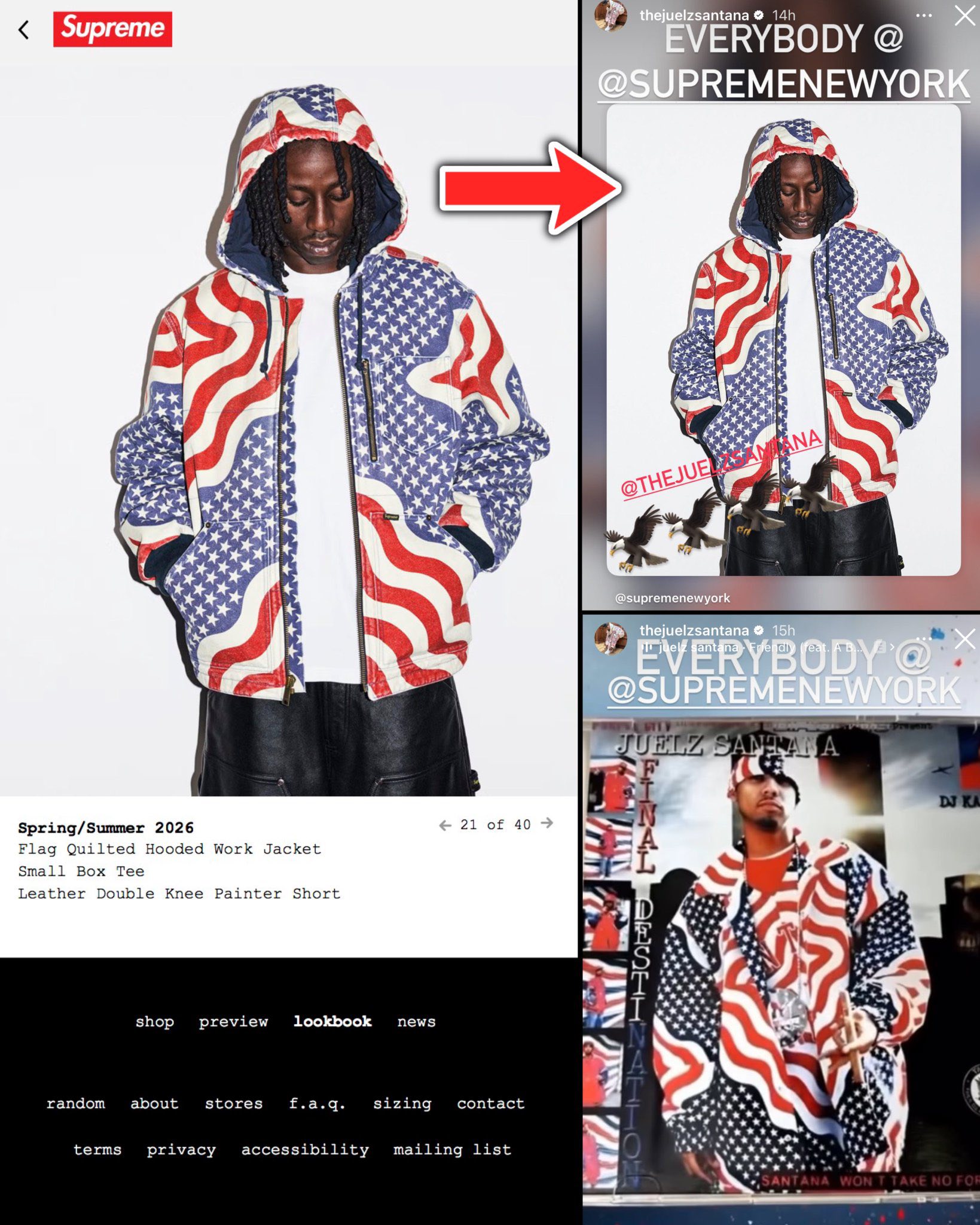 Juelz Santana reacts to Supreme releasing a flag work jacket