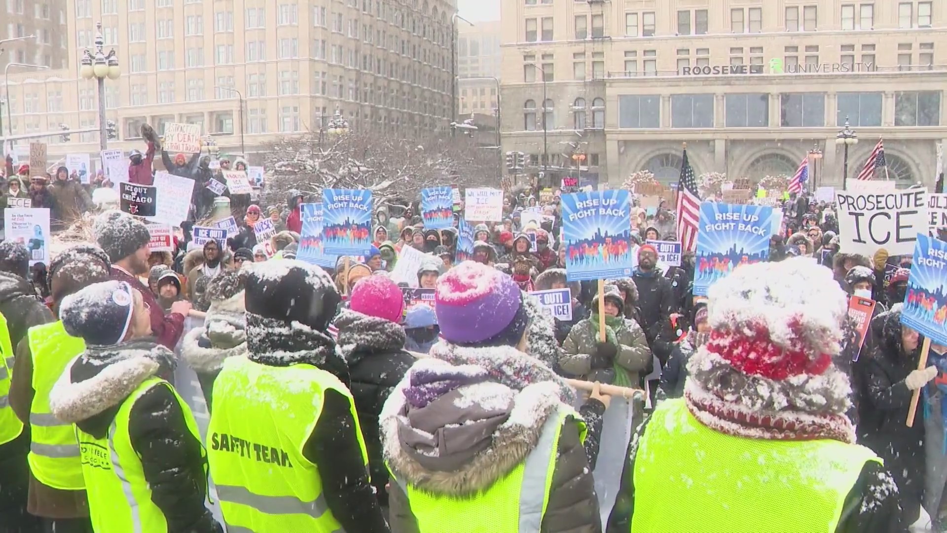 WGN TV - Despite the snow, protesters gathered in Chicago... | Facebook