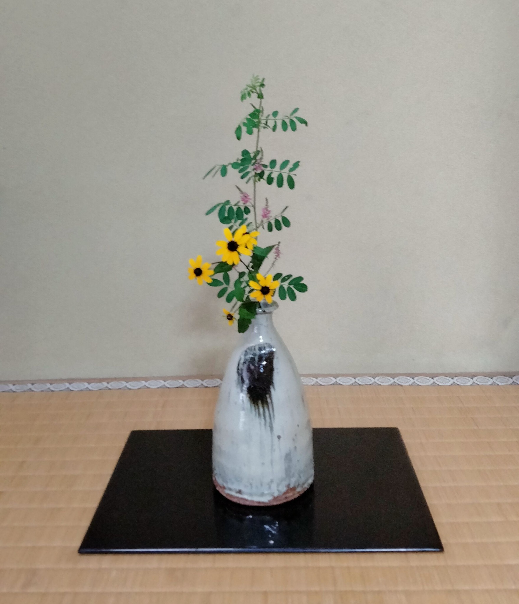 夏椿を唐銅桔梗口花入に入れてみました。