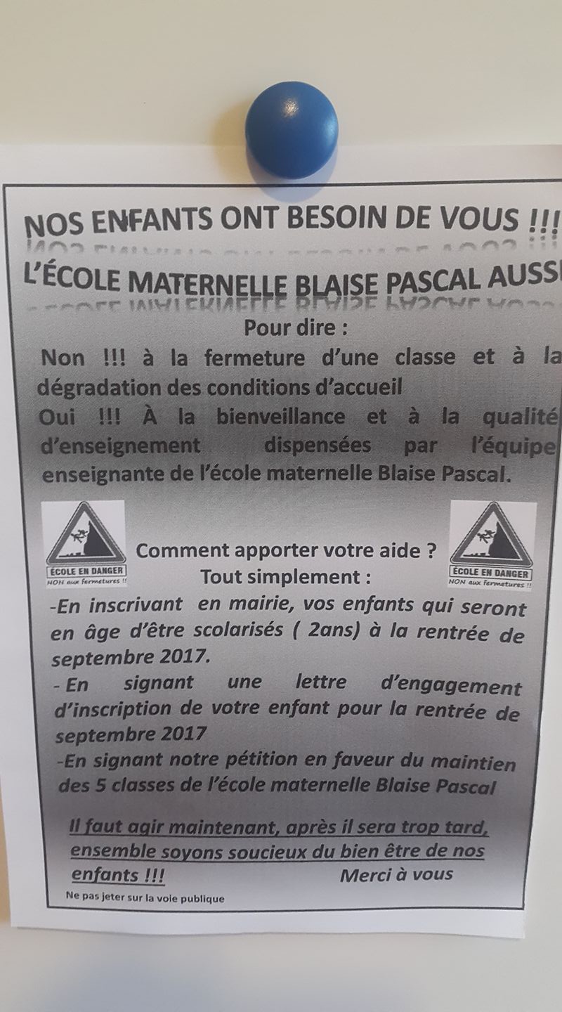 Non à la suppression d'une classe à l'Ecole Blaise Pascal