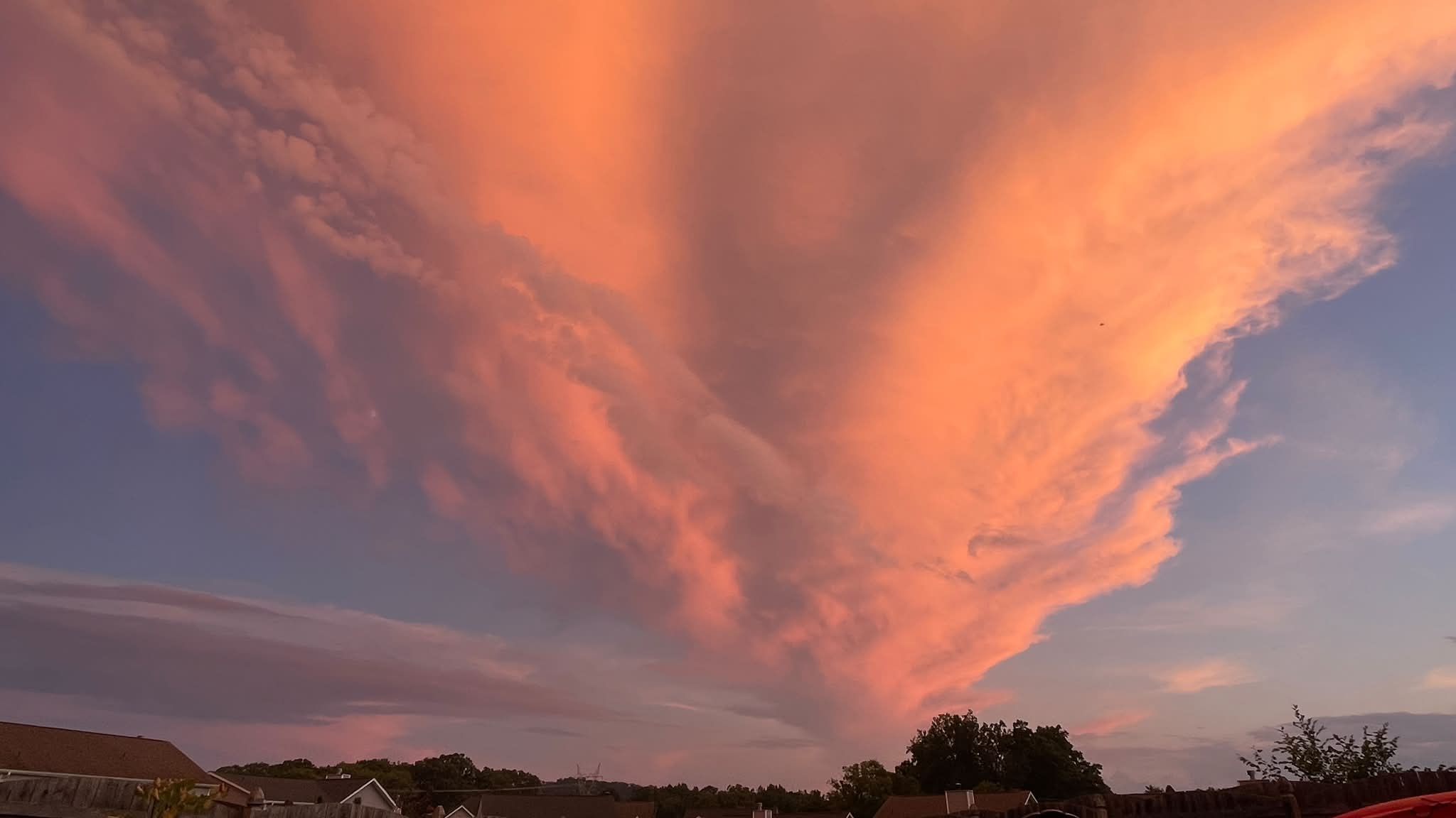 Stormy sunset view from front porch in Oakland, Tennessee