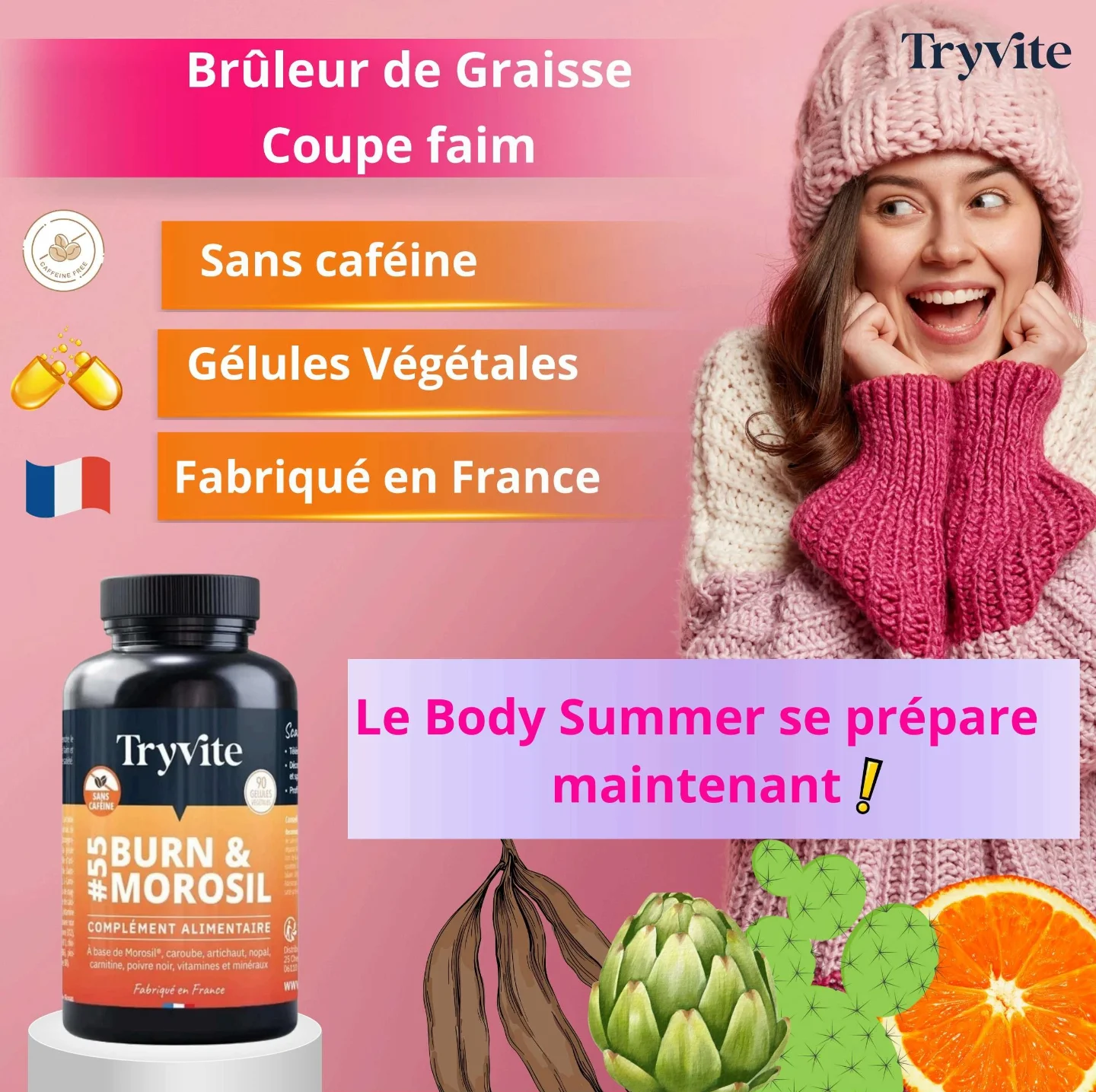 TRYVITE #55 Coupe-faim - 90 Gélules De Glucomannane, Péremption 06/2027