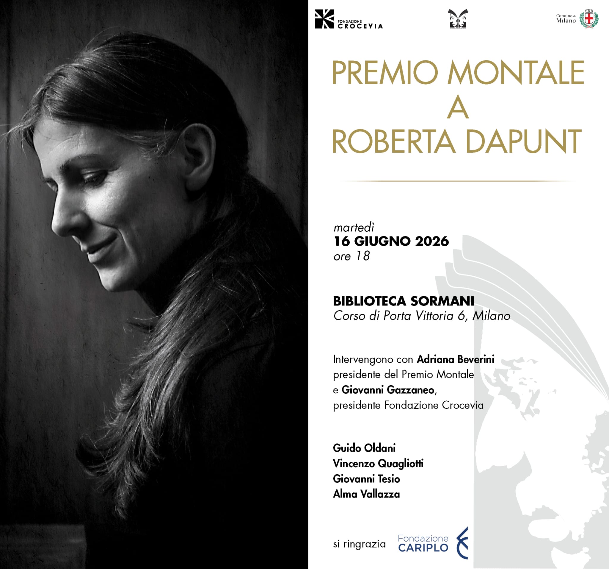 XXX Edizione del Premio Montale Fuori di Casa 2026 a Roberta  