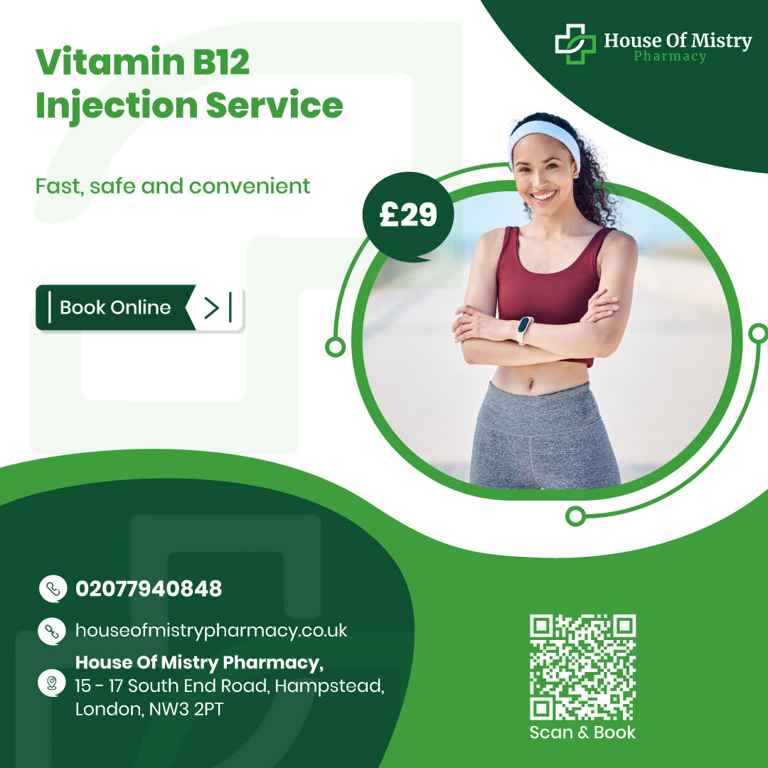 b12 injections london We offer a private vitamin injection service at our pharmacy. Book your appointment online and complete an online consultation. Once your order is approved, visit us at the pharmacy to get B12 Shots for Weight Natural Sweeteners Buy More and Save:3 Box Deal $149.00