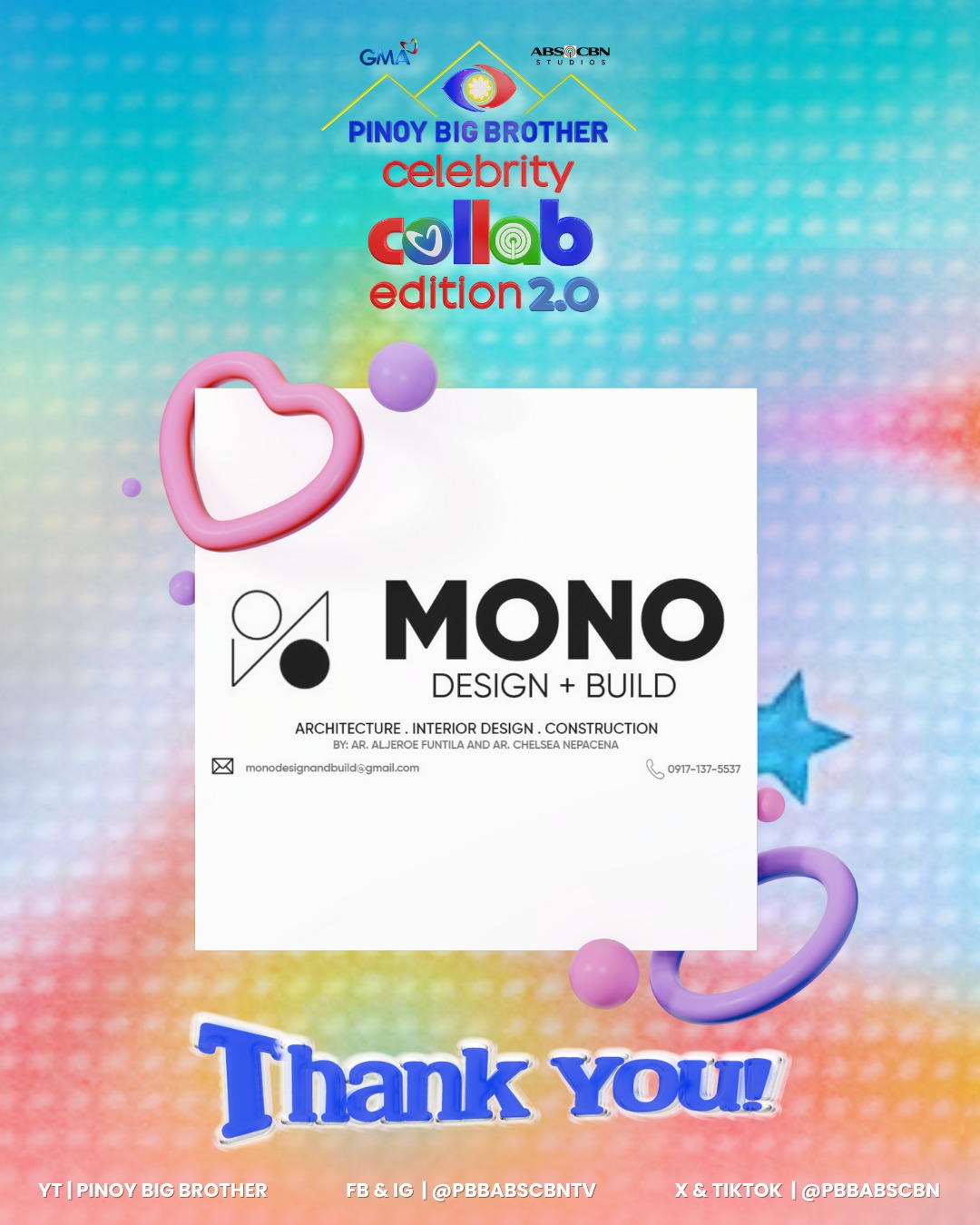Big thanks to Mono Design +... - Pinoy Big Brother ABS-CBN | Facebook