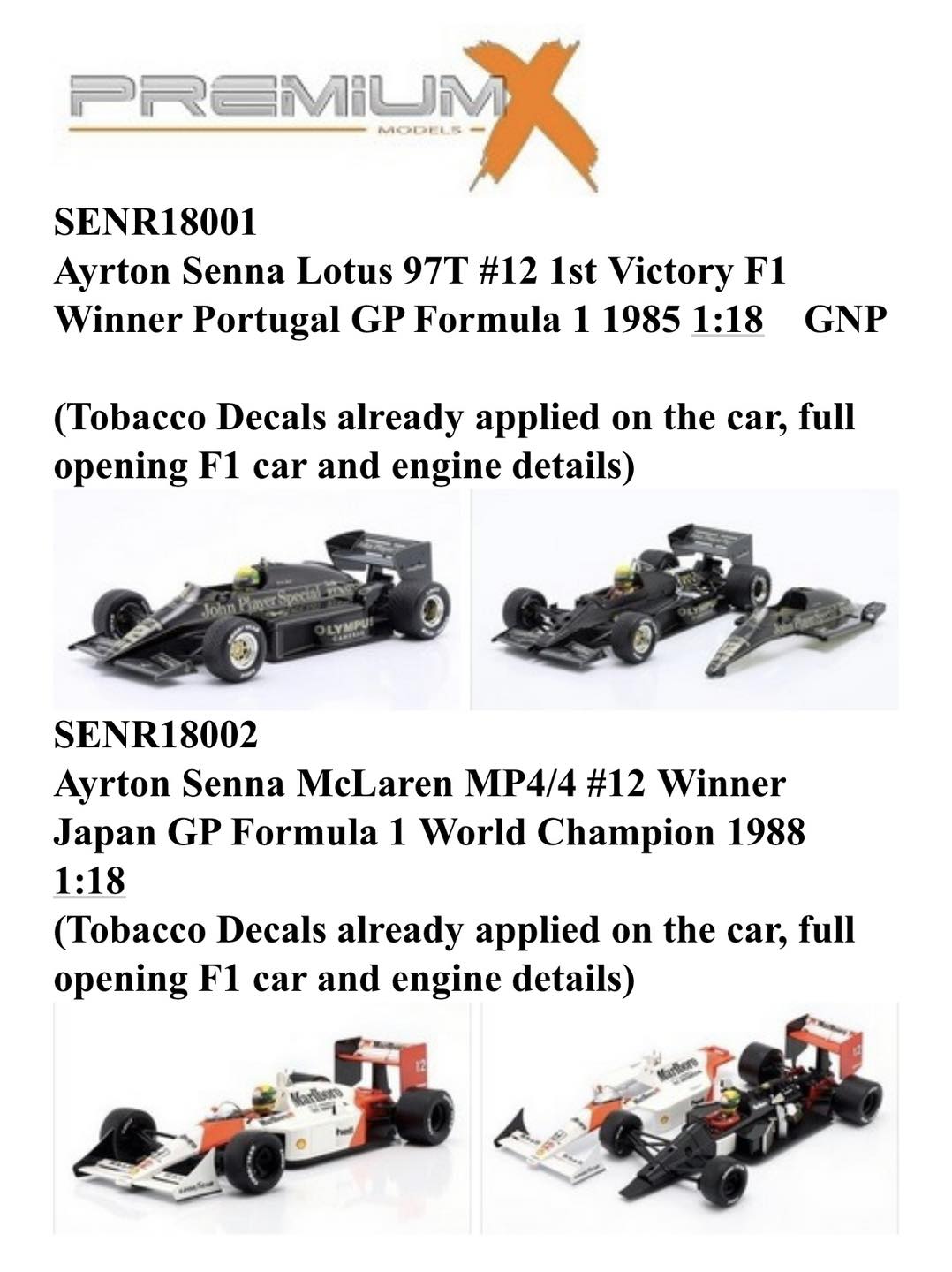Open for preorder 1/18th Premium X Ayrton Senna F1 Lotus 97T and