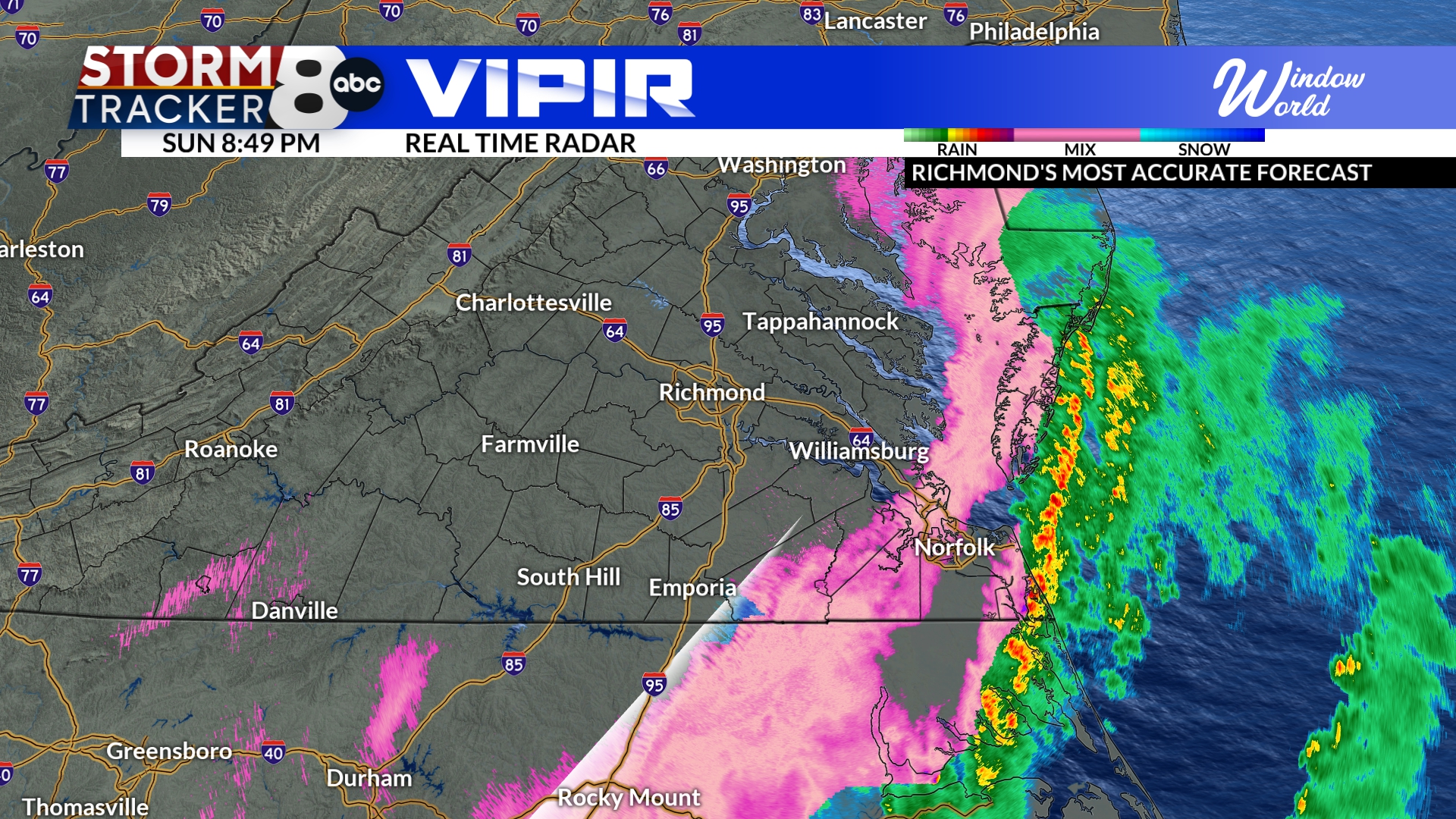 Matt - The back end of the storm is moving into the Chesapeake Bay ...