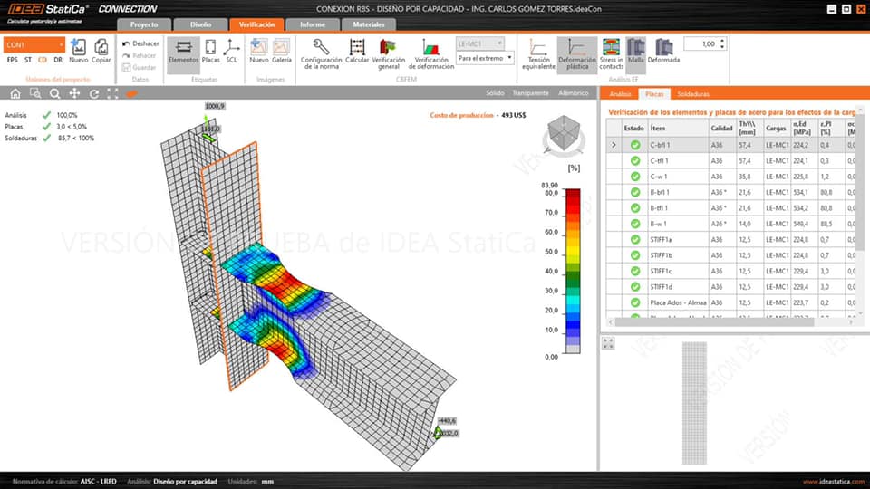 Análisis y diseño de conexión precalificada RBS, con Idea Statica ...