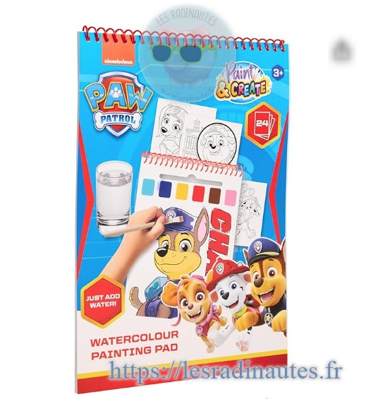 PAW PATROL Bloc de peinture aquarelle avec pinceau | 24 pages | Livre de coloriage à l'eau pour enfants | Produit sous licence Nickelodeon