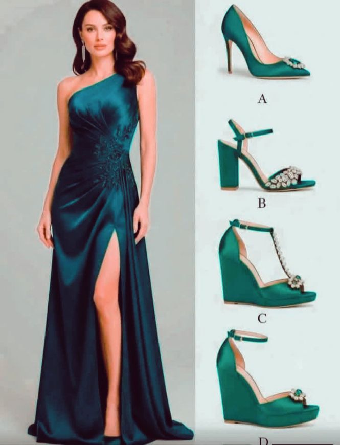 shoes to go with emerald green dress What a Petrel dress? green dress what color shoes