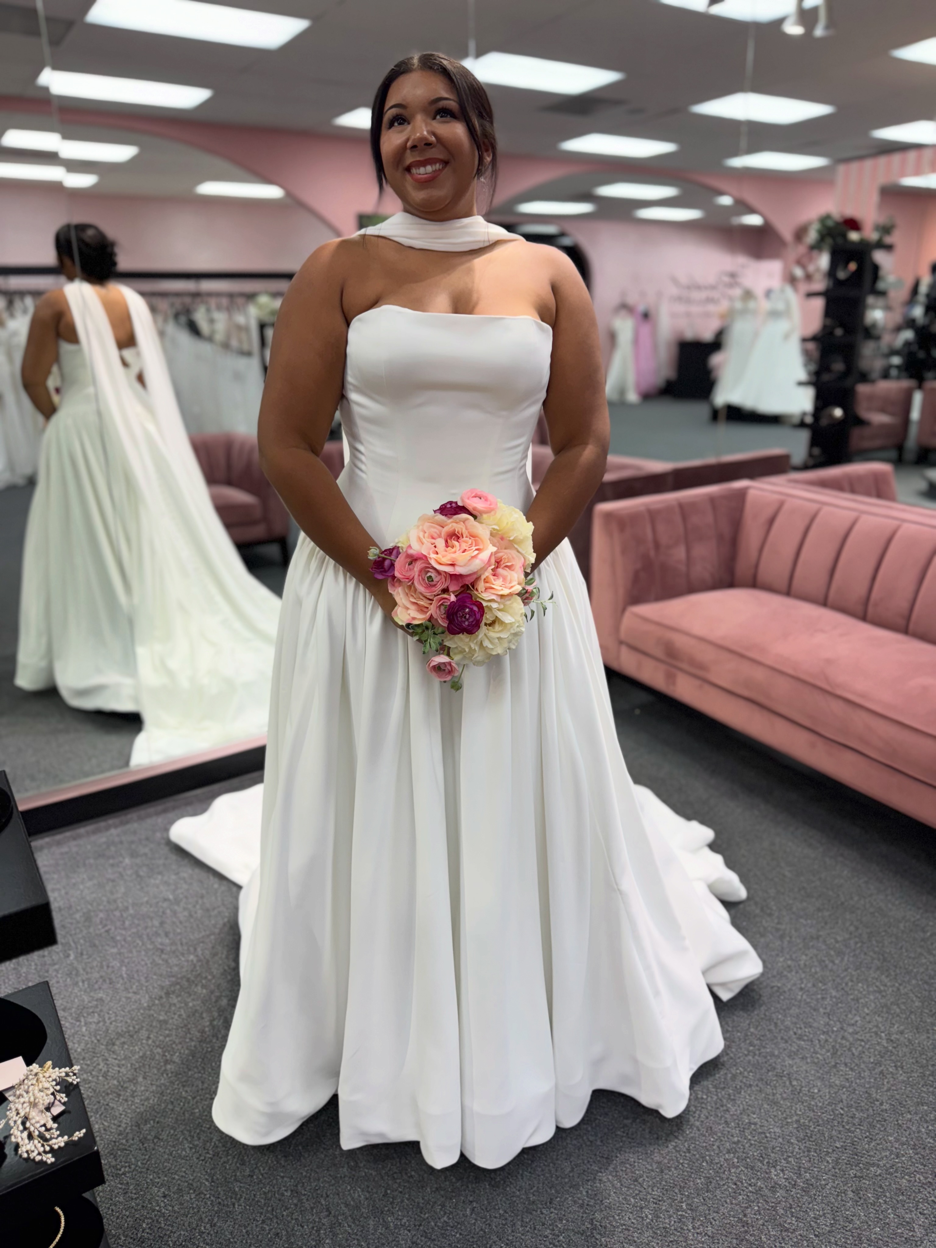 pink fitted bridesmaid dresses Eva Size L 3409 Dusty Rose Dress Size:7-8Y Dress group_size:petite:petite-three-quarter-sleeve-a-line-dress-l14174p-black Length Embellishment Plunging V Neck Dress