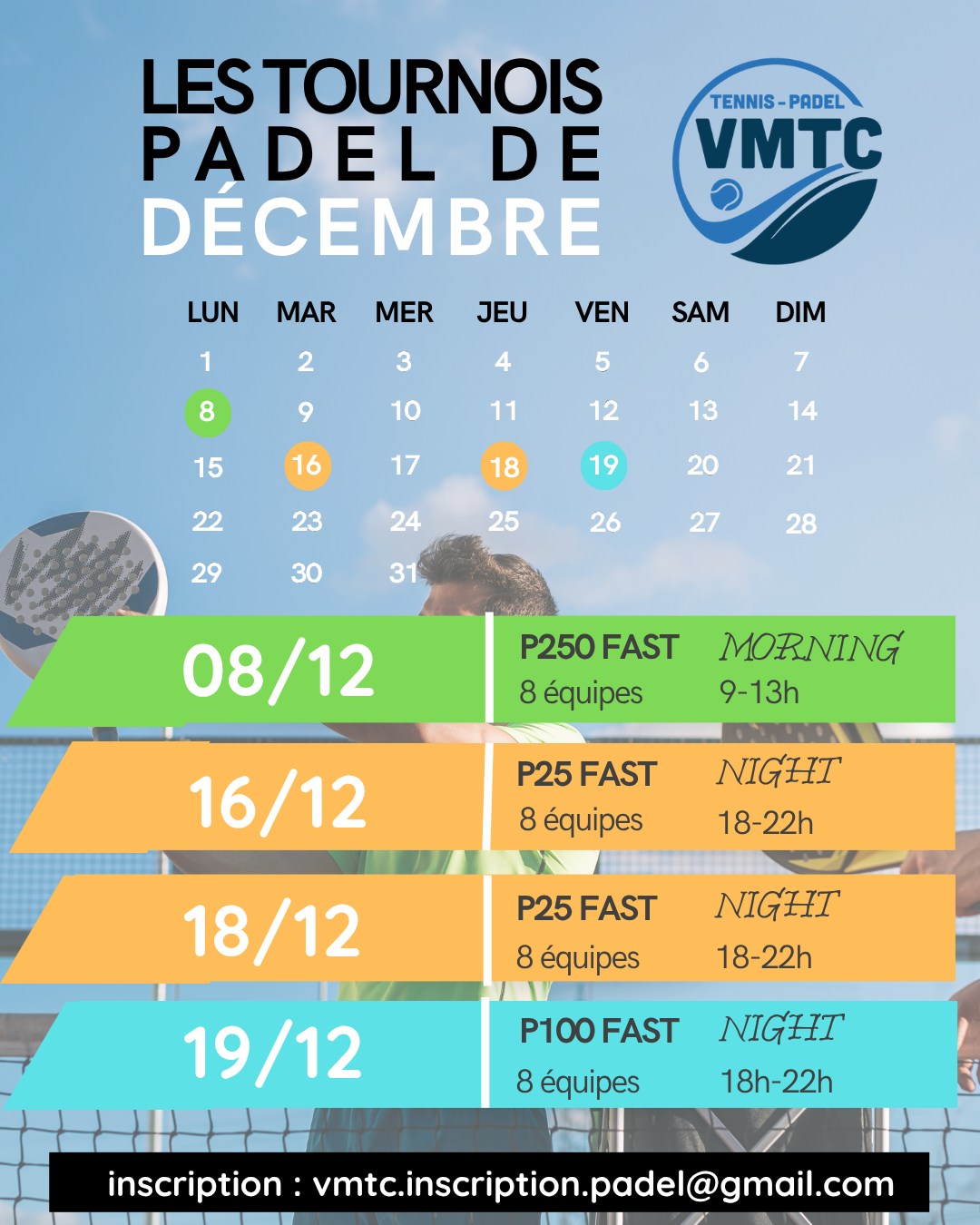 Vannes - 🎾 LES TOURNOIS PADEL DE DÉCEMBRE AU VMTC ! 💥 Prépare ta ...