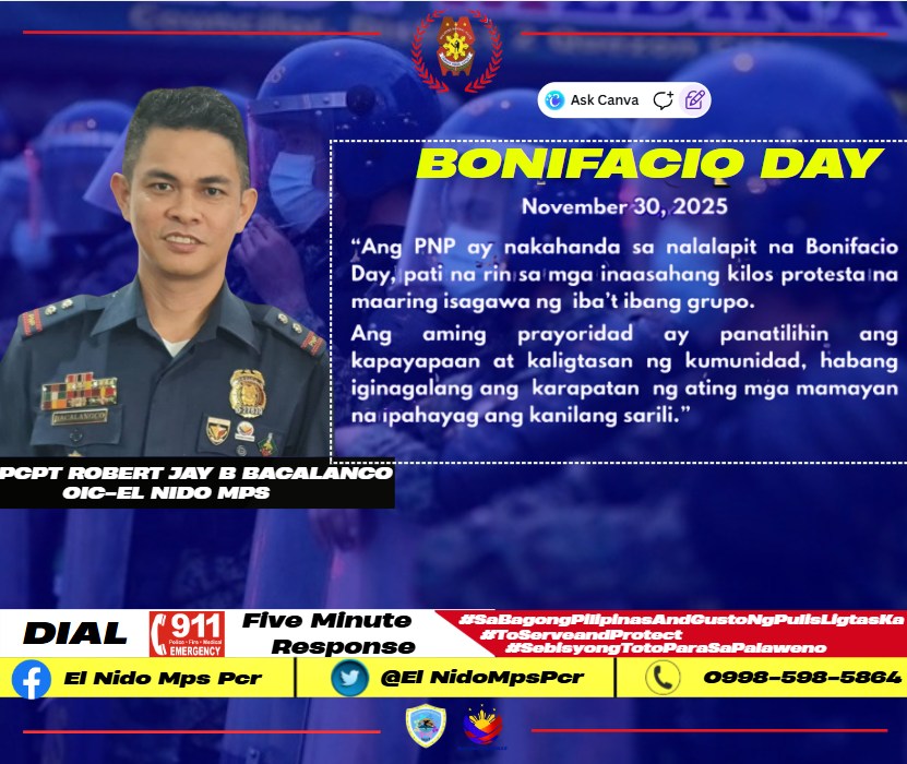 EL Nido Mps - PRESS RELEASE AUTHORITY: PCPT ROBERT JAY B BACALANCO ...