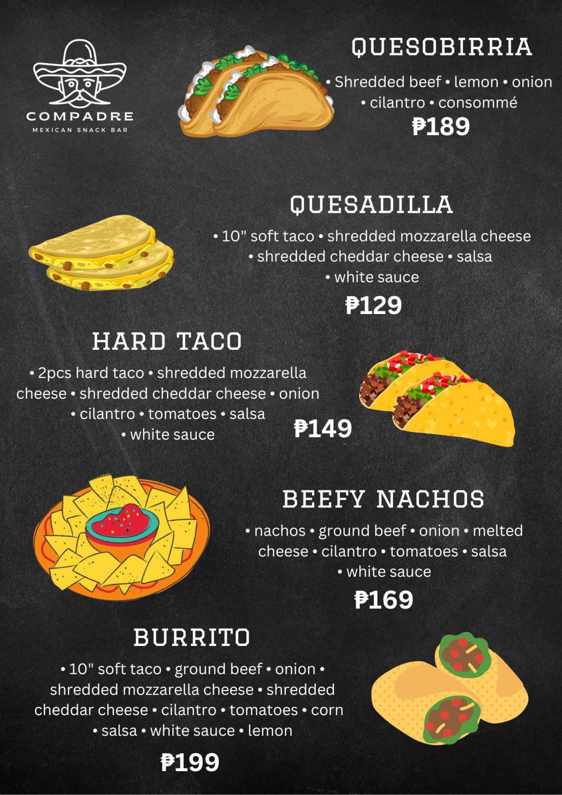Compadre - Our updated menu! AVAILABLE ON GRAB! 🛵💯 OPEN...