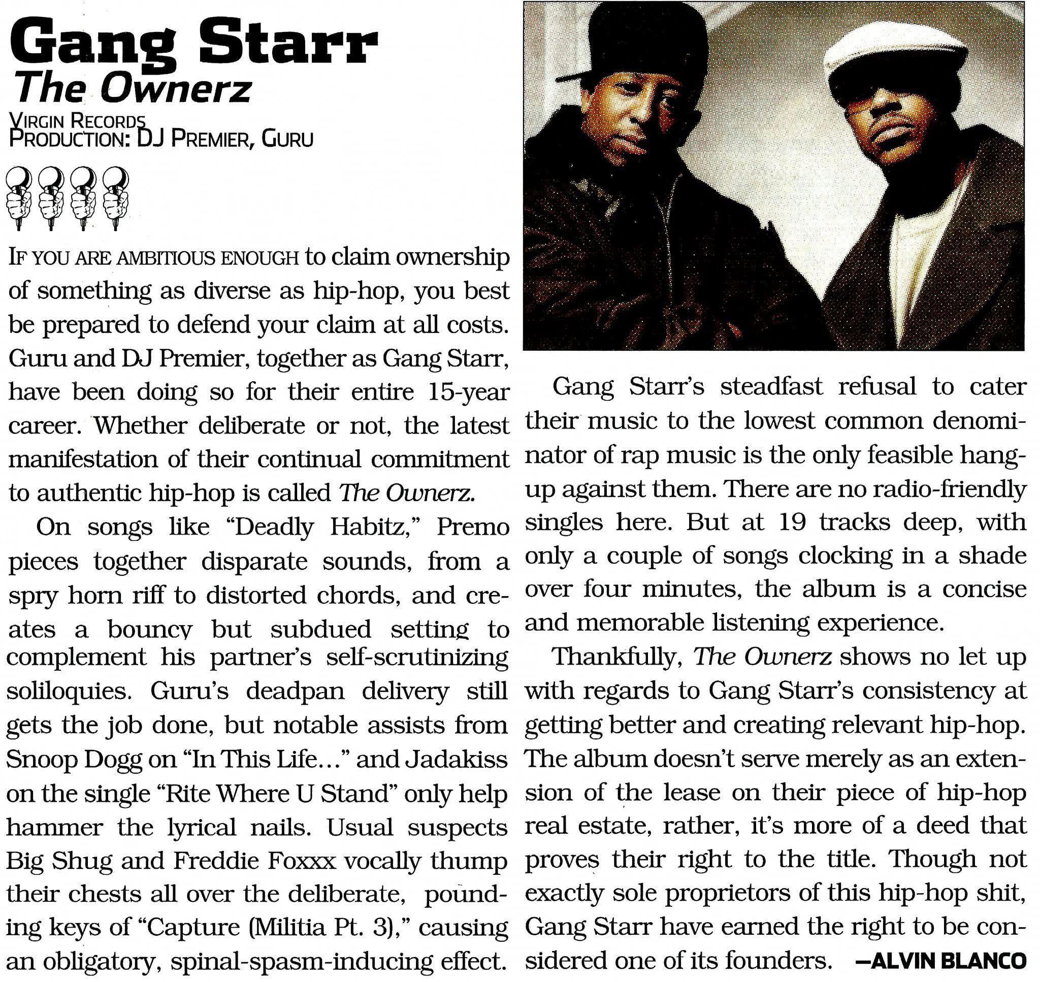 The Source's review and mic rating for Gang Starr - The Ownerz