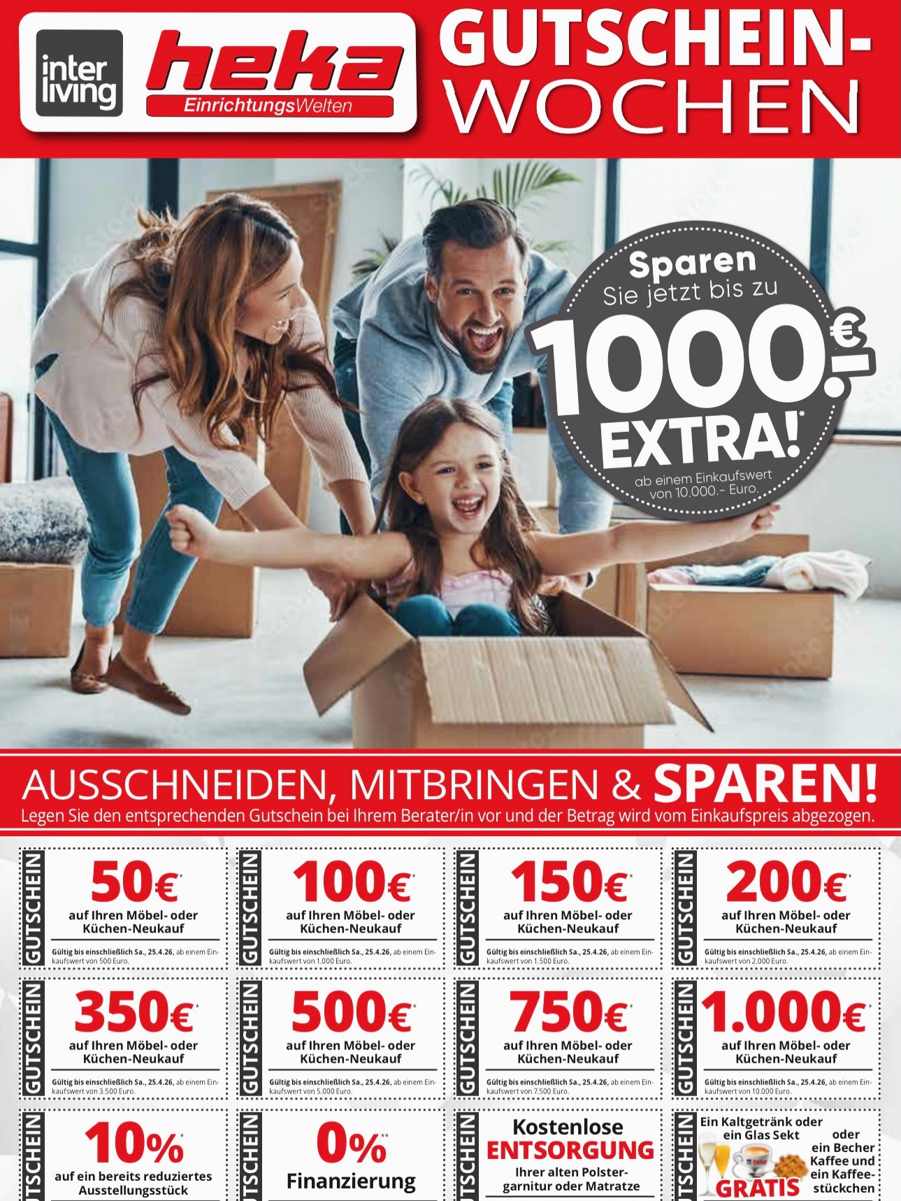 Unsere Gutschein-Wochen sind gestartet – und die haben es in sich: 💥 Bis zu 1.000 € sparen beim Möbel- & Küchenkauf 💥 Viele Gutscheine von 50 € bis 1.000 € je nach Einkaufswert 💥 0 % Finanzierung mög