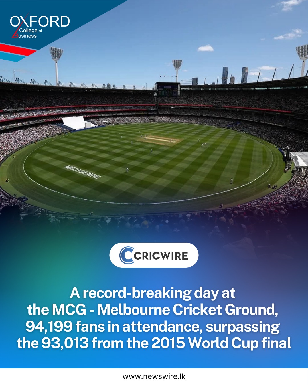 Newswire - A record-breaking day at the MCG - Melbourne... | Facebook