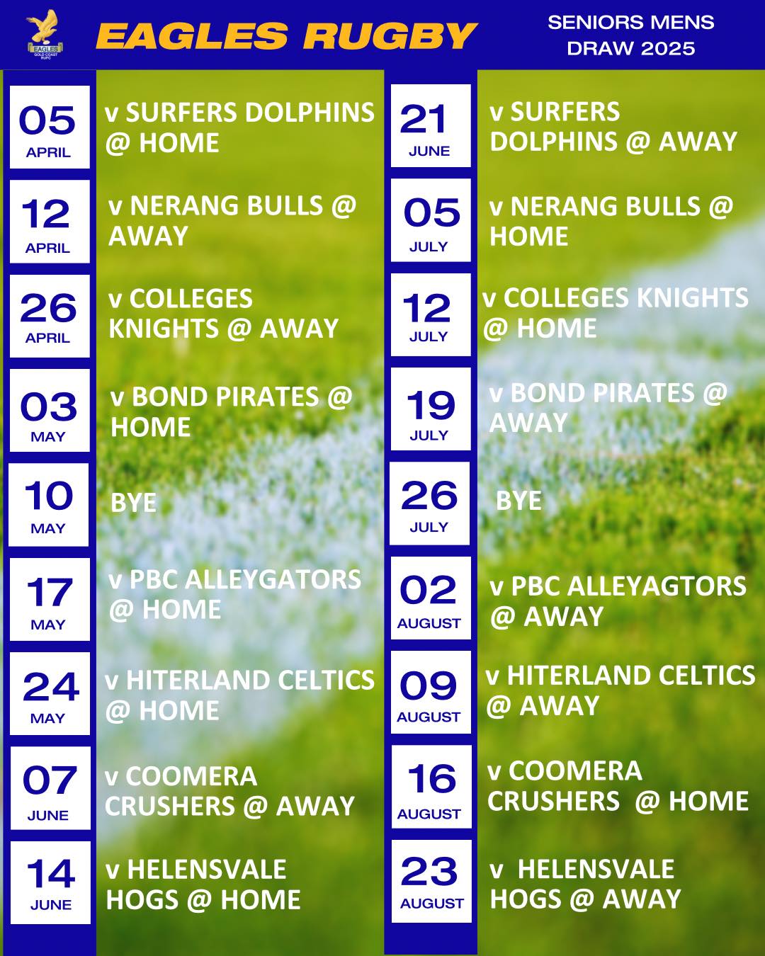 Gold Coast Eagles Rugby Union Club - 2025 SENIORS MENS DRAW 🦅🏉 The ...