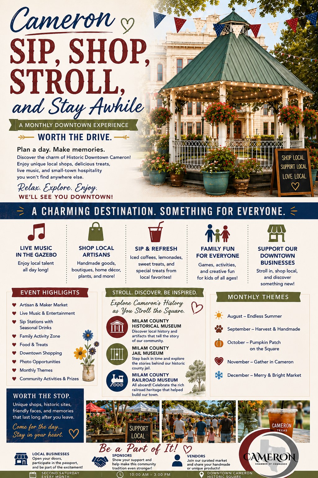 Sip, Shop, Stroll and Stay Awhile Market in Downtown Cameron, TX