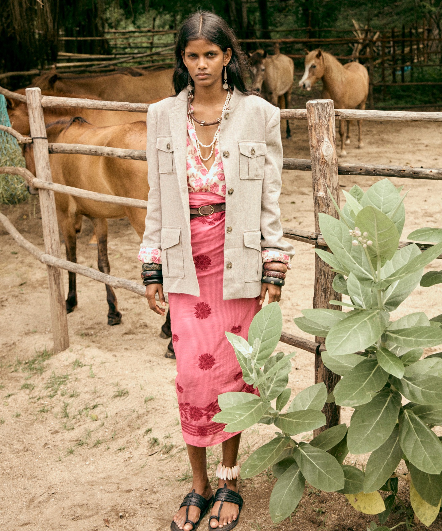 Life is better in a sarong. Block-printed pink cotton, knotted at 