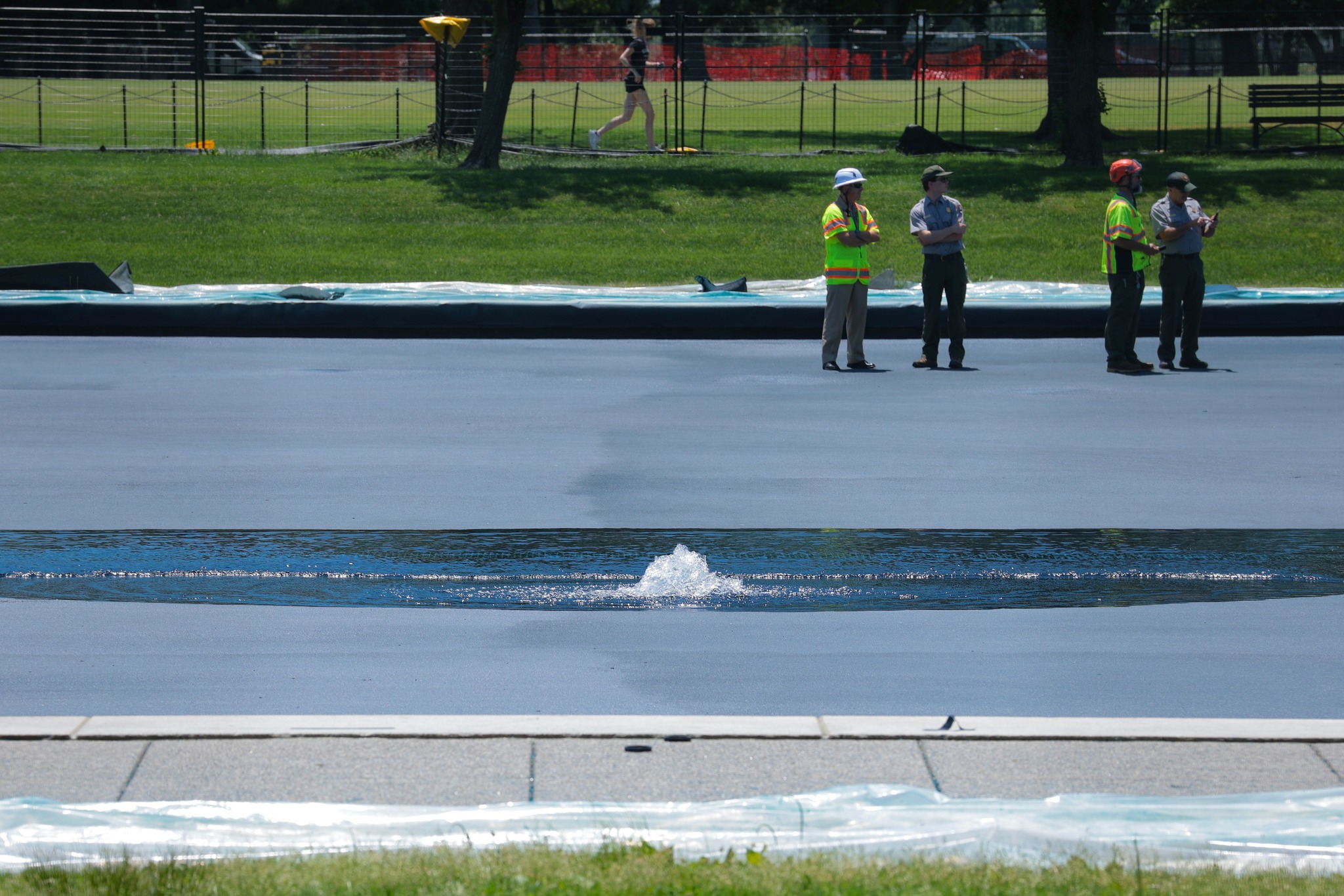 The Lincoln Memorial reflecting pool now has a blue surface after
