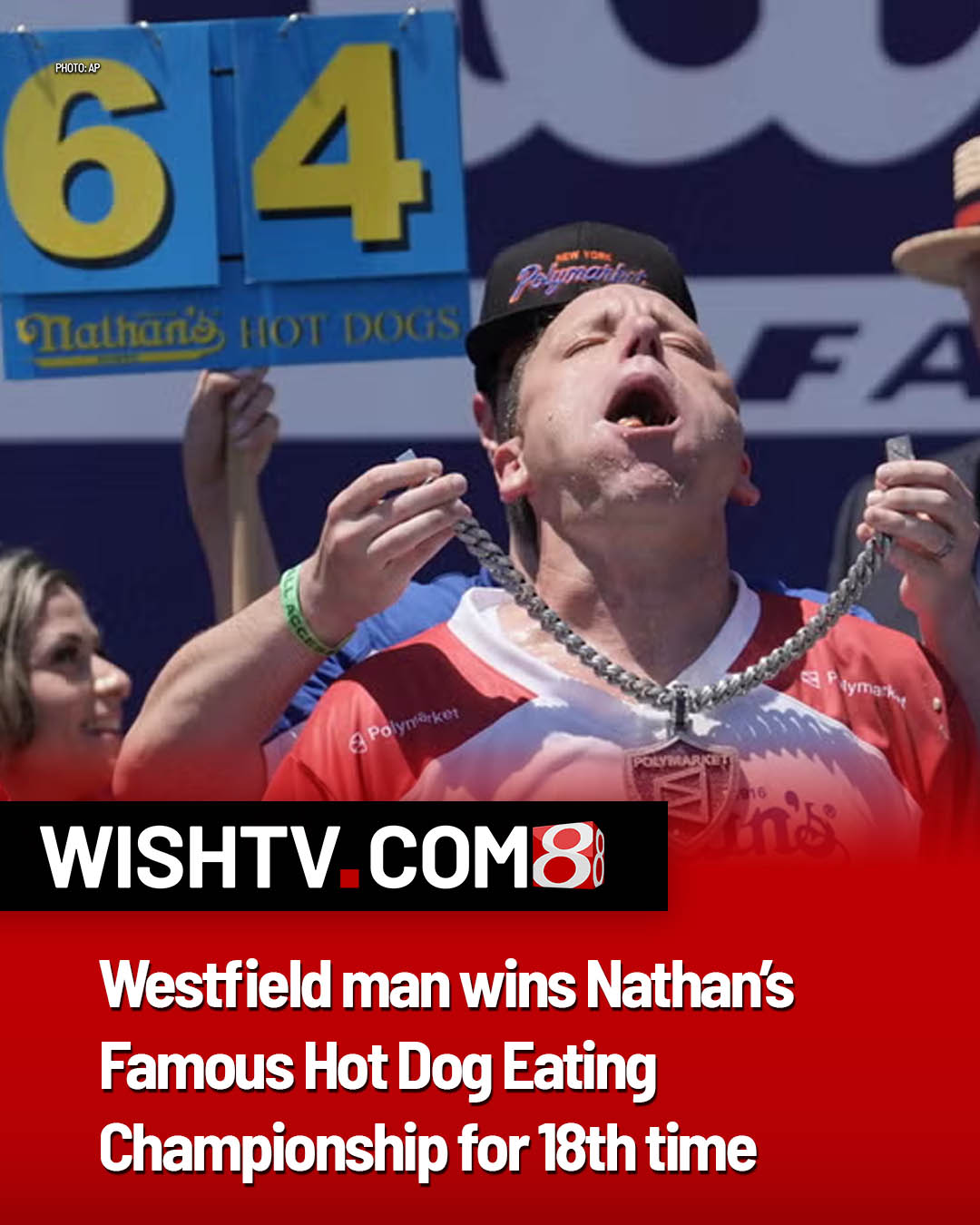 Joey Chestnut from Westfield, won the Nathan's Famous Fourth of
