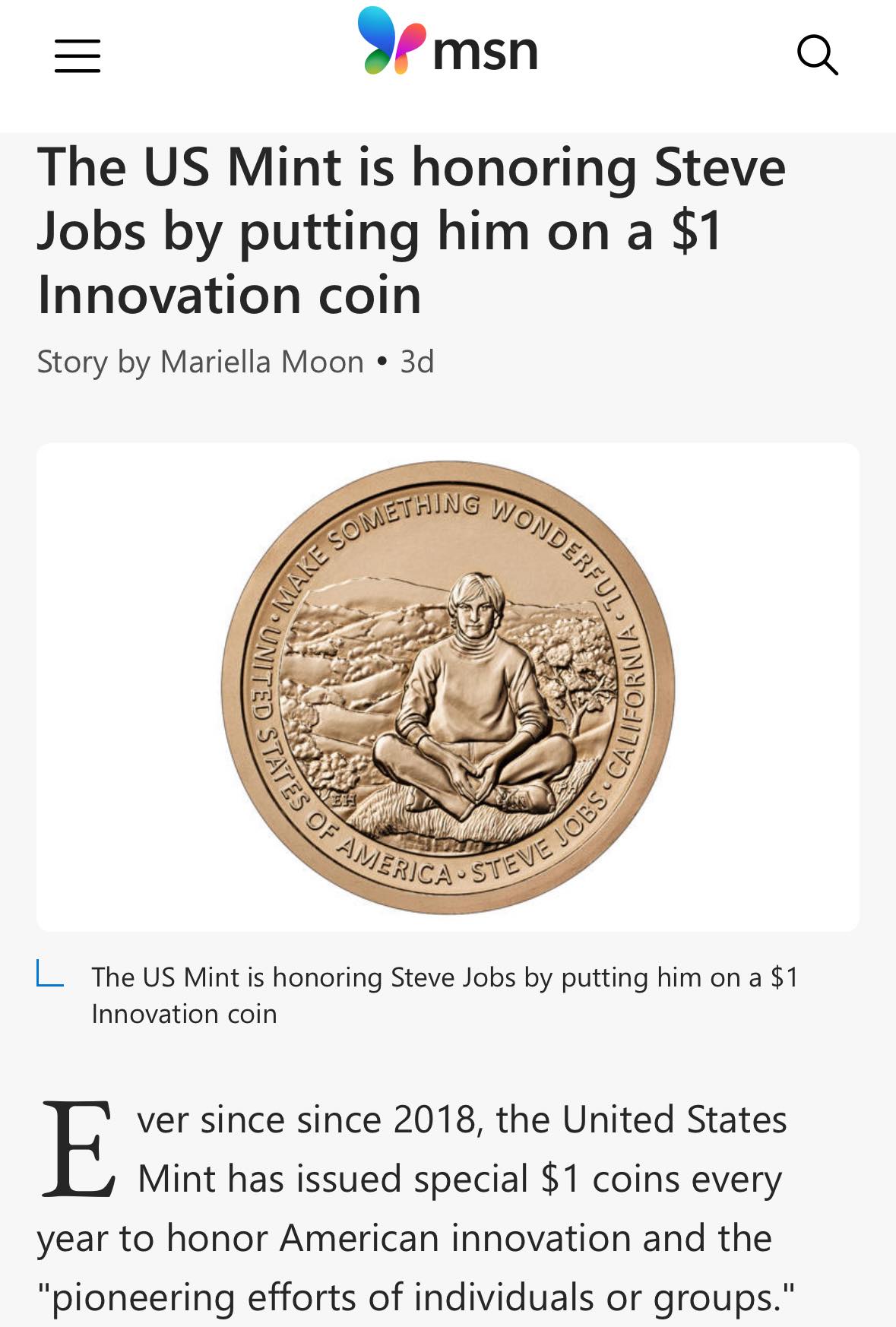 Steve Jobs U.S. Commemorative $1 Coin Goes on Sale (Story in