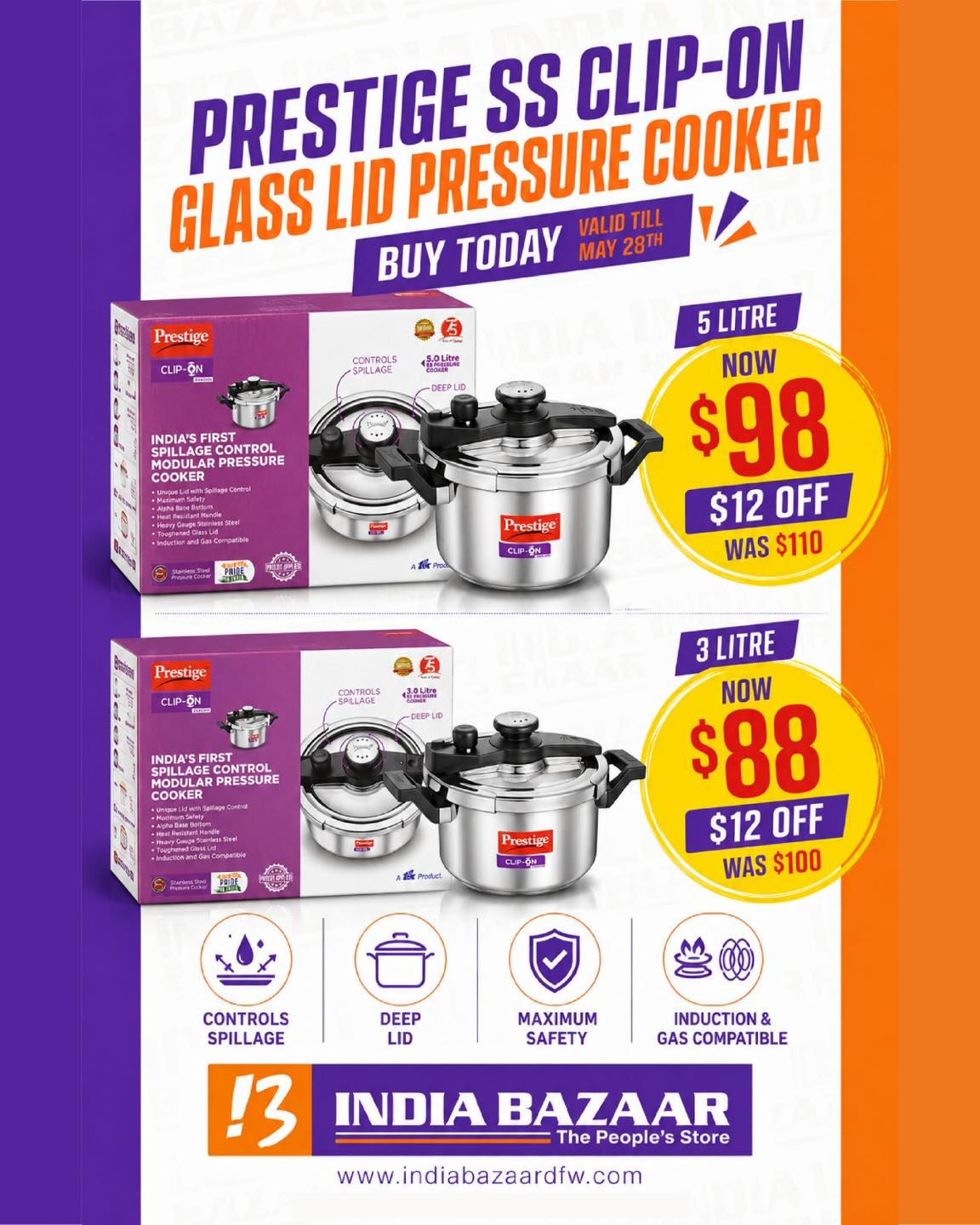 Cook smarter with Prestige SS Clip-On Pressure Cookers ✨ 🍲 5L