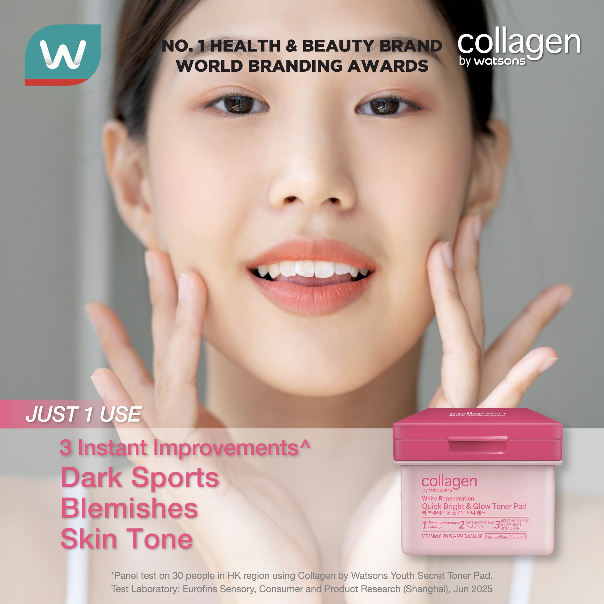Brighten & Glow in One Swipe! ✨ Meet the Collagen by Watsons Quick Bright & Glow Toner Pad, powered by vegan Collagen Collume® for up to 26% firmer skin, plus Vitamin C+Niacinamide