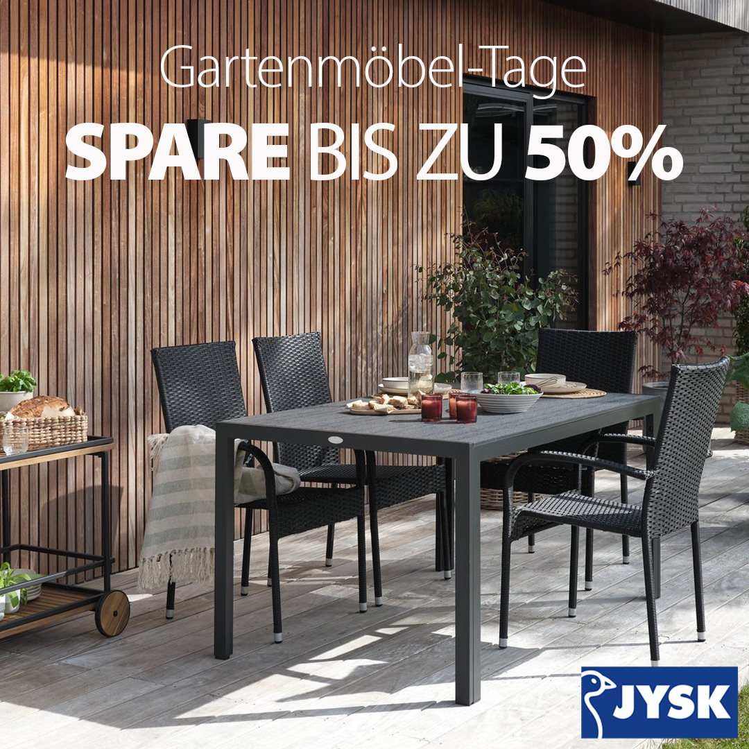 Gartenmöbel-Aktion bei JYSK ☀️ Sichere dir bis zu 50% Rabatt auf viele Gartenmöbel! 🤩 JYSK feiert Gartenmöbel-Tage vom 26.03.-01.04.2025. #jysk #prozente #gartenmöbel
