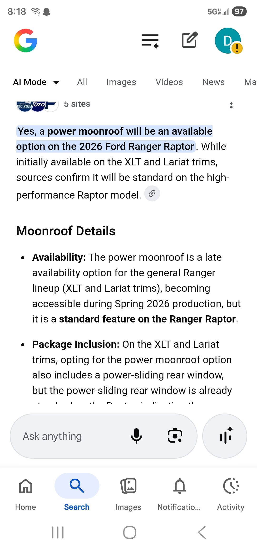 Ford Ranger Raptor | AI says that the 2026 RR will have a moonroof ...