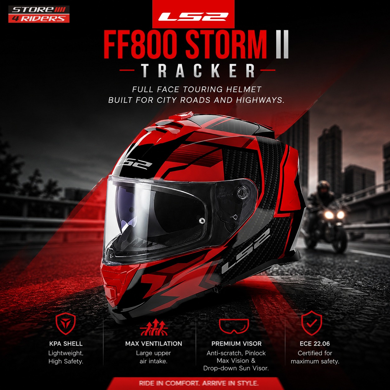 ls2 ff800 storm helmet stores Stream II Shadow - Grey/Black face motorcycle helmet offers a lightweight KPA (Kinetic Polymer Alloy) construction in two shell sizes for maximum comfort and protection Helmet LS2 FF800 STORM II