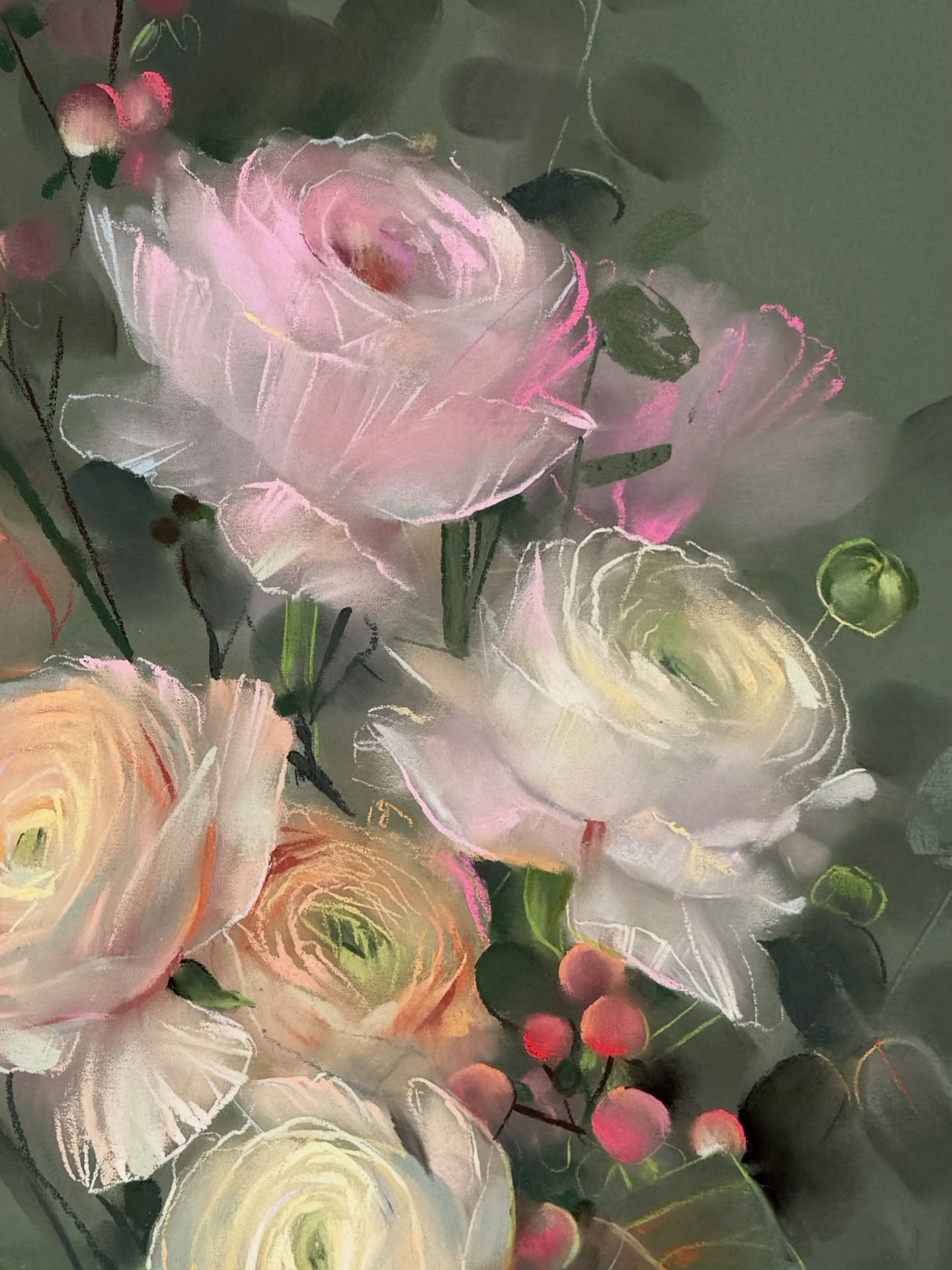 Ranunculus Flower Drawing. Created by A. Hiro. 🍃️🌺️🍃️