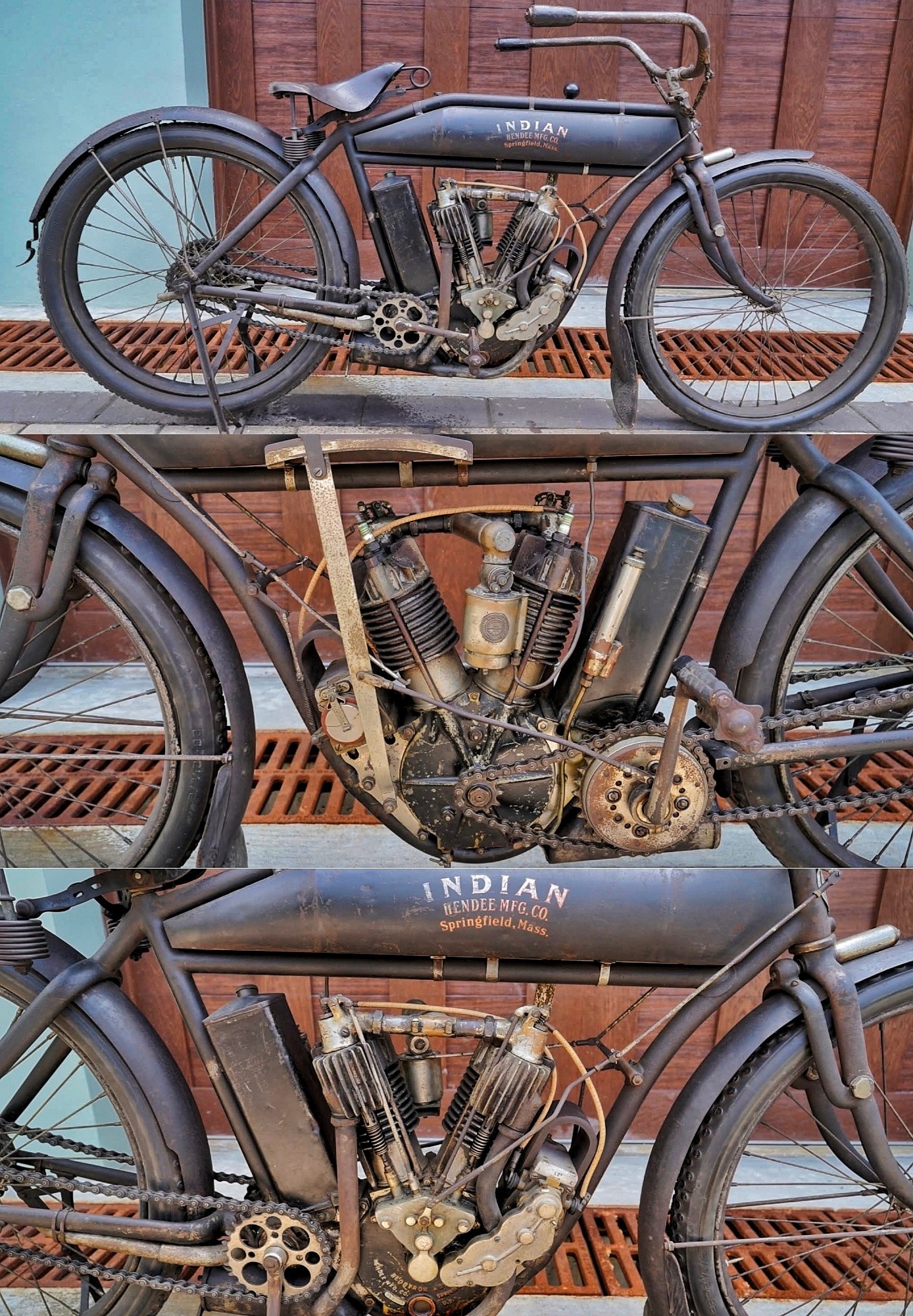 Very original This 1909 Indian Twin motorcycle 🖤💙❤️