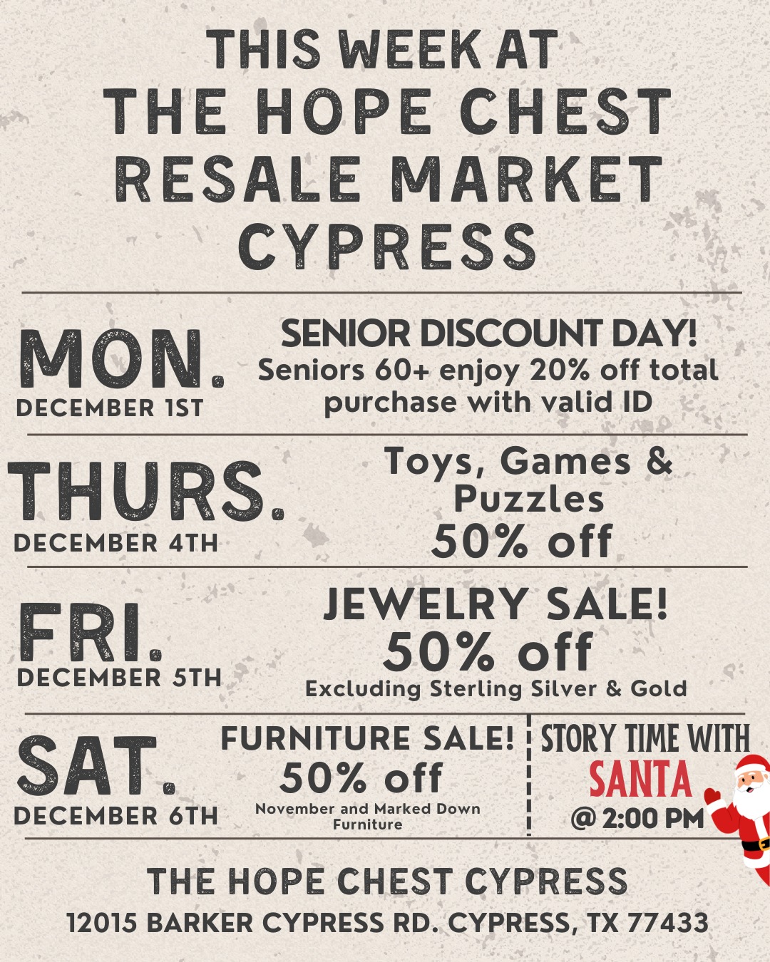 🎅 ... - The Hope Chest Resale Market benefiting Cy-Hope | Facebook