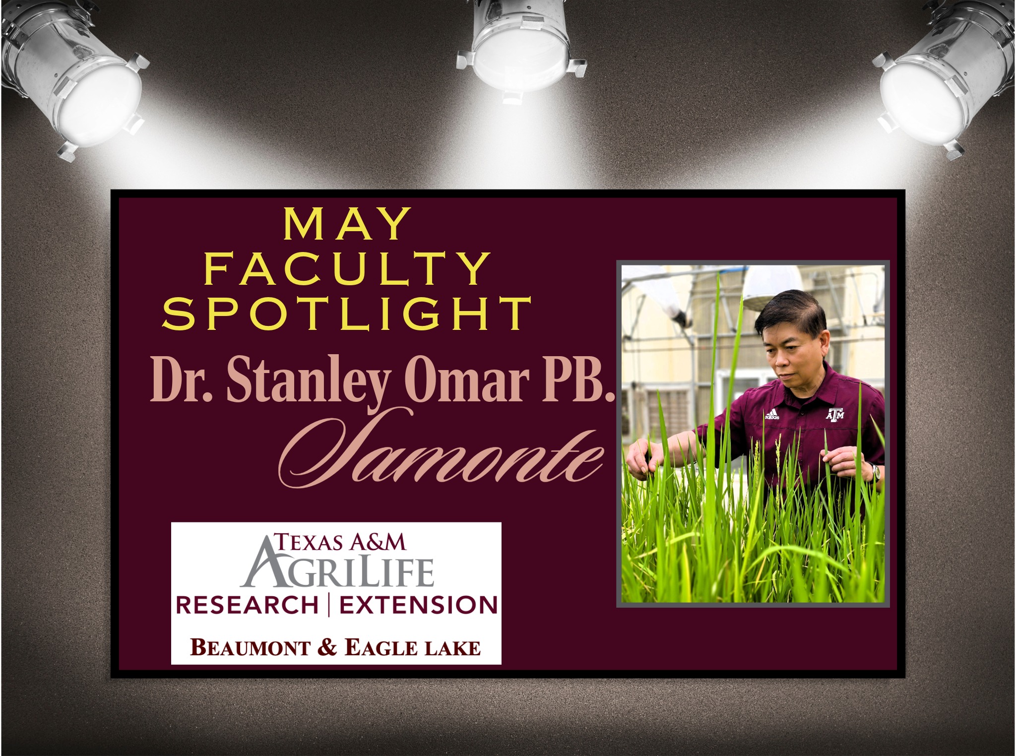 Dr. Stanley Omar P. B. Samonte earned his PhD from Texas A&M University in 1999 and has built a distinguished career in rice breeding and genetics. After joining Texas A&M as a