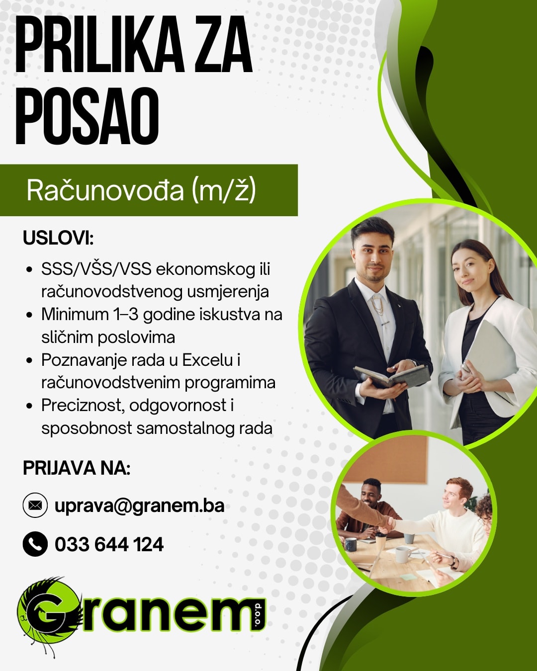 Granem - 📢 PRILIKA ZA POSAO – RAČUNOVOĐA (m/ž) Računovodstvena agencija ...