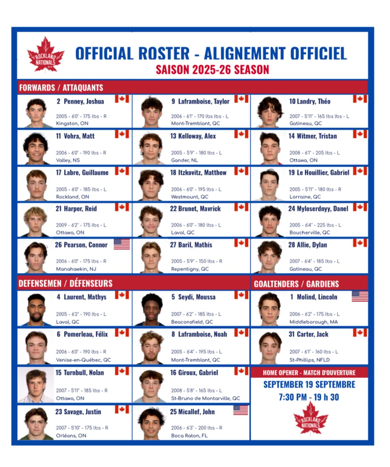 Rockland - 🚨🏒 ALIGNEMENT OFFICIEL 2025-2026 / OFFICIAL ROSTER 2025-2026 ...